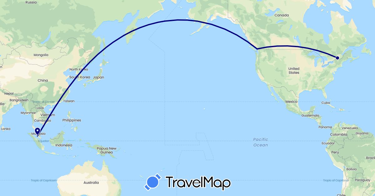 TravelMap itinerary: driving in Canada, Malaysia (Asia, North America)